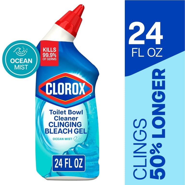 Clorox Clinging Bleach Gel Toilet Bowl Cleaner, Disinfecting, Ocean Mist 24 oz