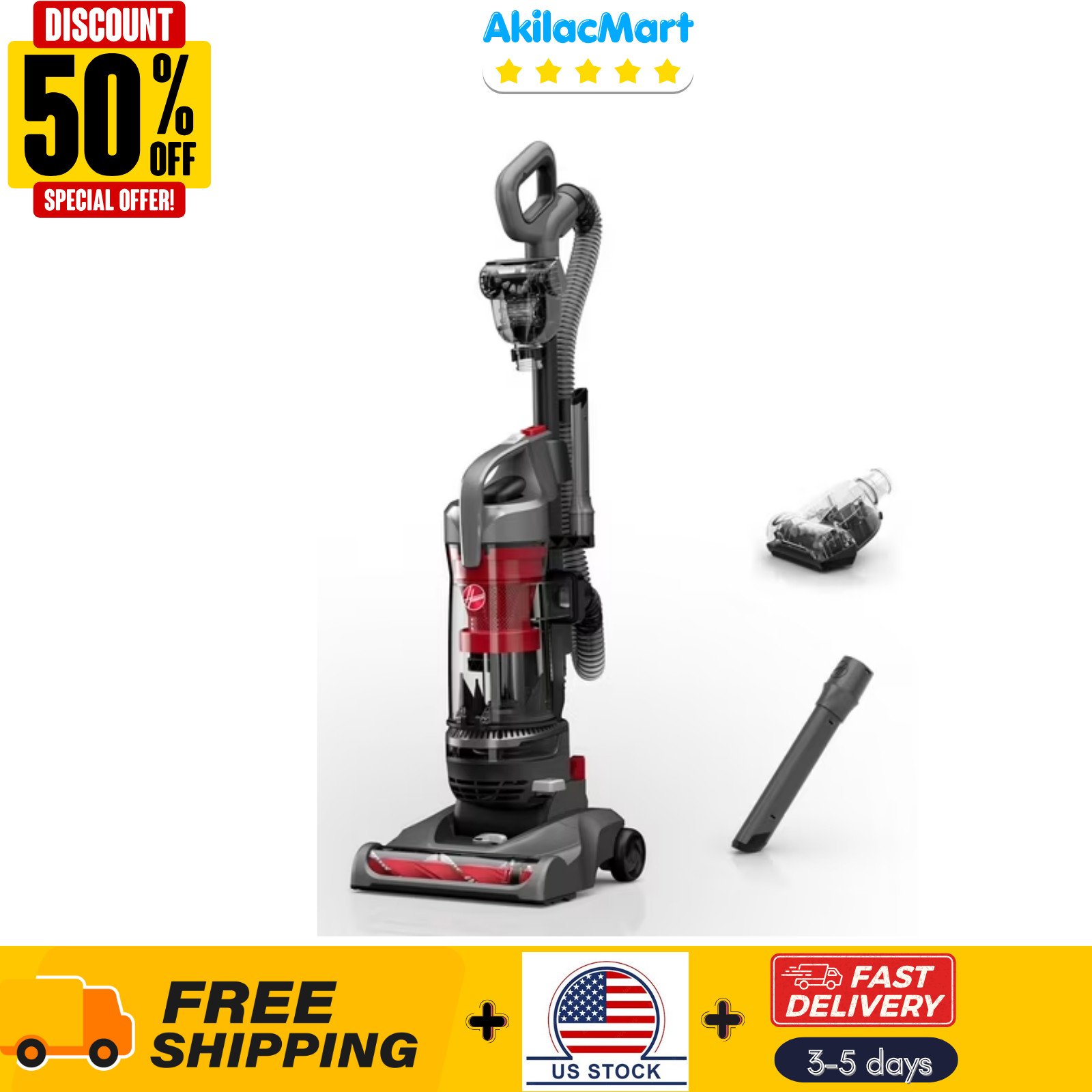 Hoover Rewind Pet Bagless Upright Vacuum Cleaner, Pet Friendly, Automatic Cord R