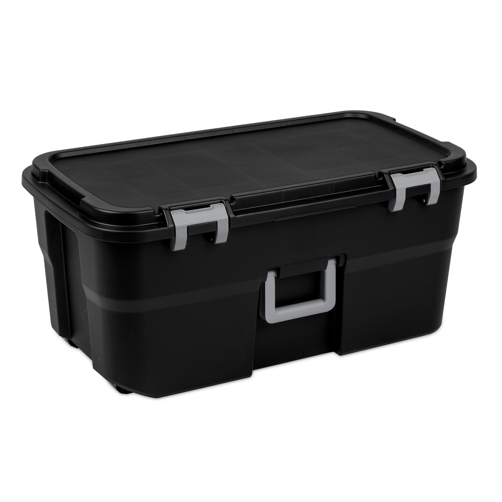Sterilite Wheeled Footlocker, 22 Gal Plastic Storage Container with Lid, Black