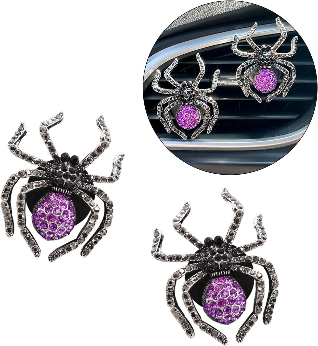 Goth Car Accessories 2Pcs Purple Black Spider Car Air Freshener Vent Clips,Bling