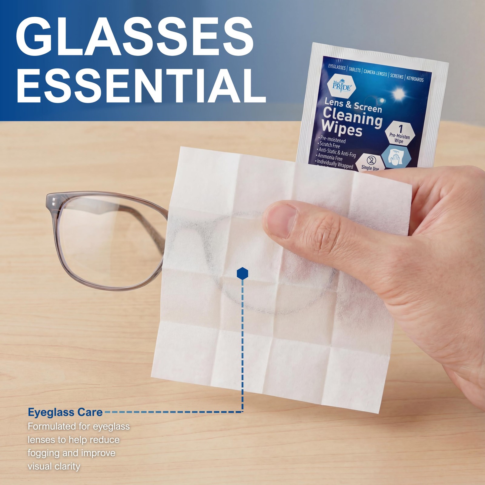 MED PRIDE Anti-Fog Lens and Screen Cleaning Wipes for 200 Count (Pack of 1)