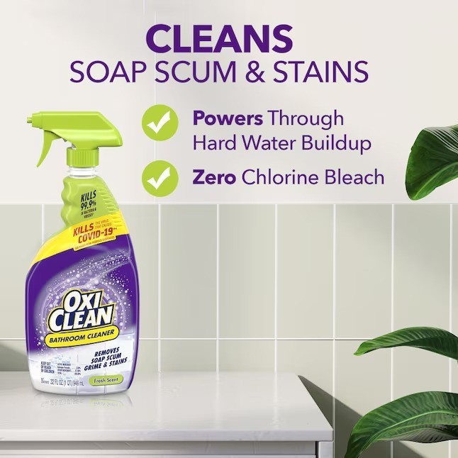 OxiClean Bathroom Cleaner, Shower, Tub & Tile, Powered 32 Fl Oz (Pack of 1)
