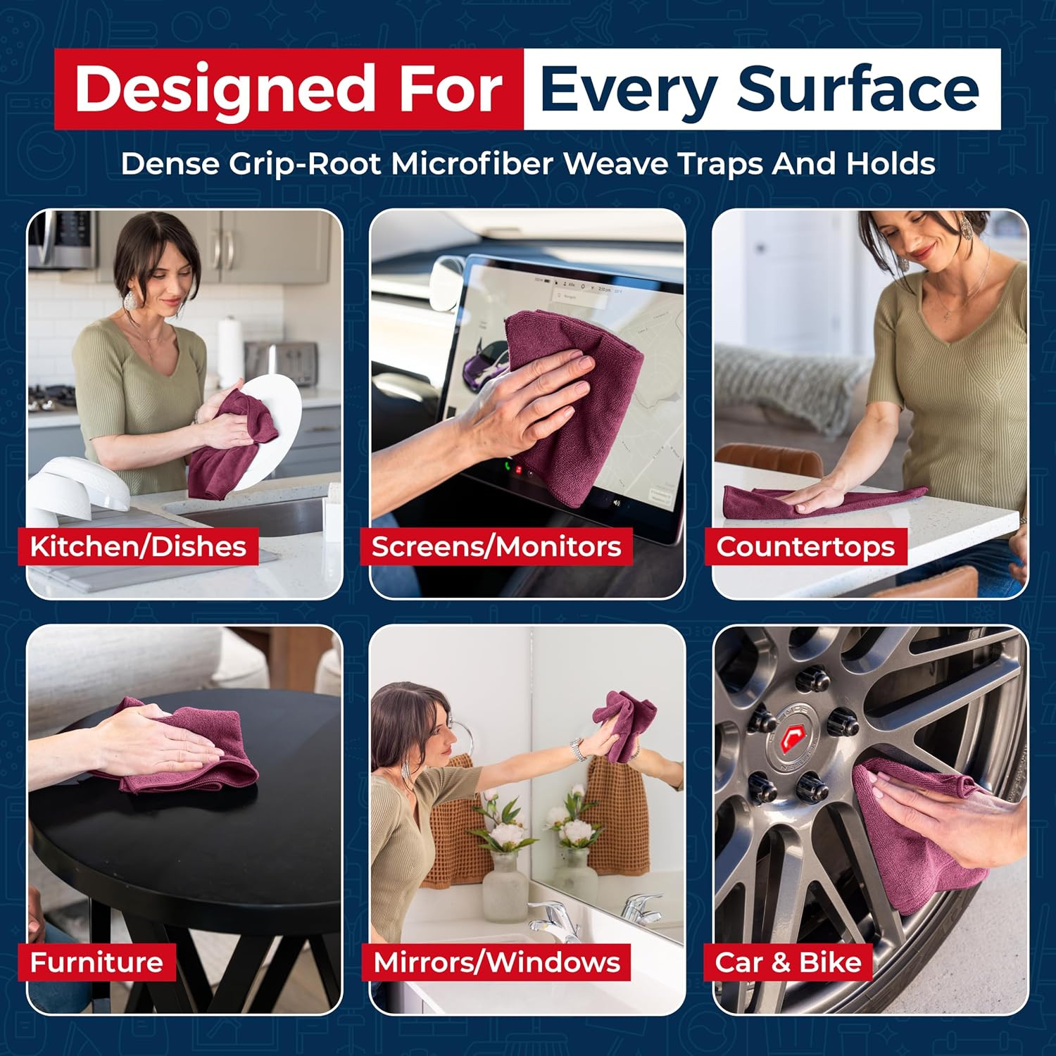 Premium 300GSM Microfiber Cleaning Cloth – 12.5×12.5 High 8 pack Burgundy