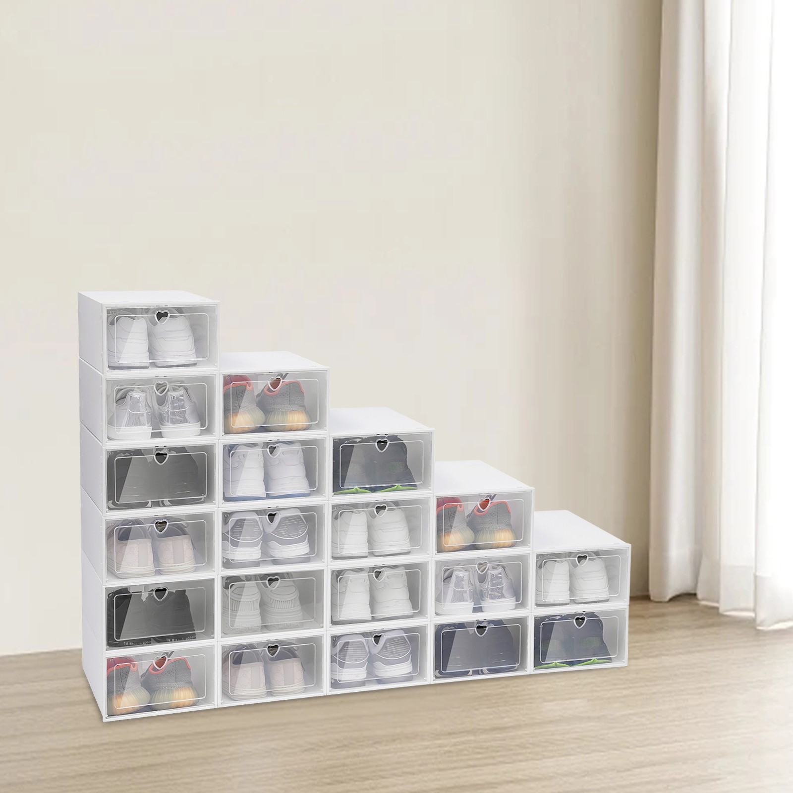 20pcs Stackable Shoe Storage Box Durable Plastic Sneaker Display Case Organizer