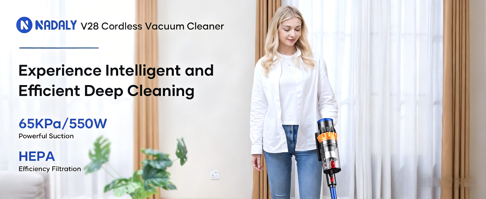 Cordless Vacuum Cleaner Stick 65KPa 550W 70min Runtime Rechargeable for Carpet