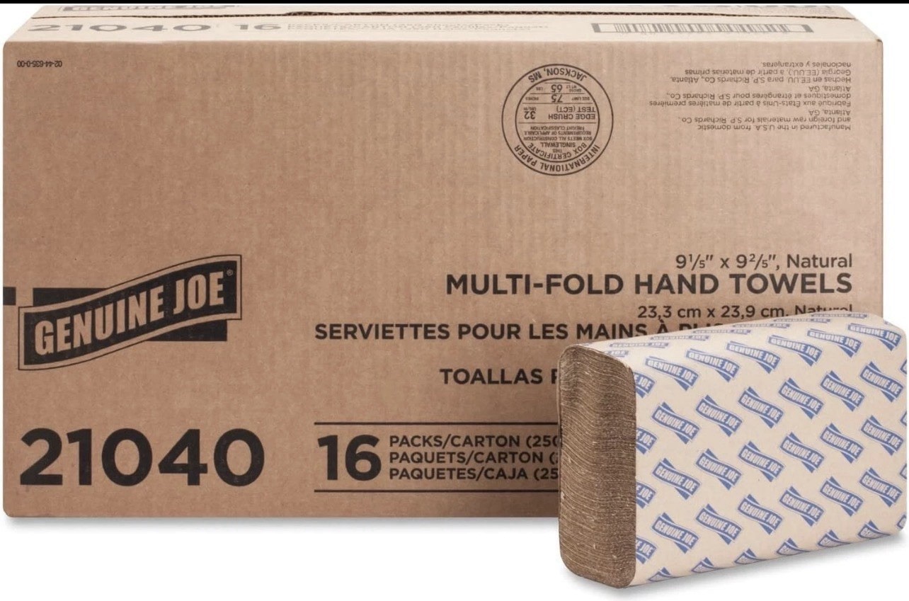 Genuine Joe 21040 Multifold 1Ply Towels 250 Sheets/Pack 16 Packs/Carton Natural