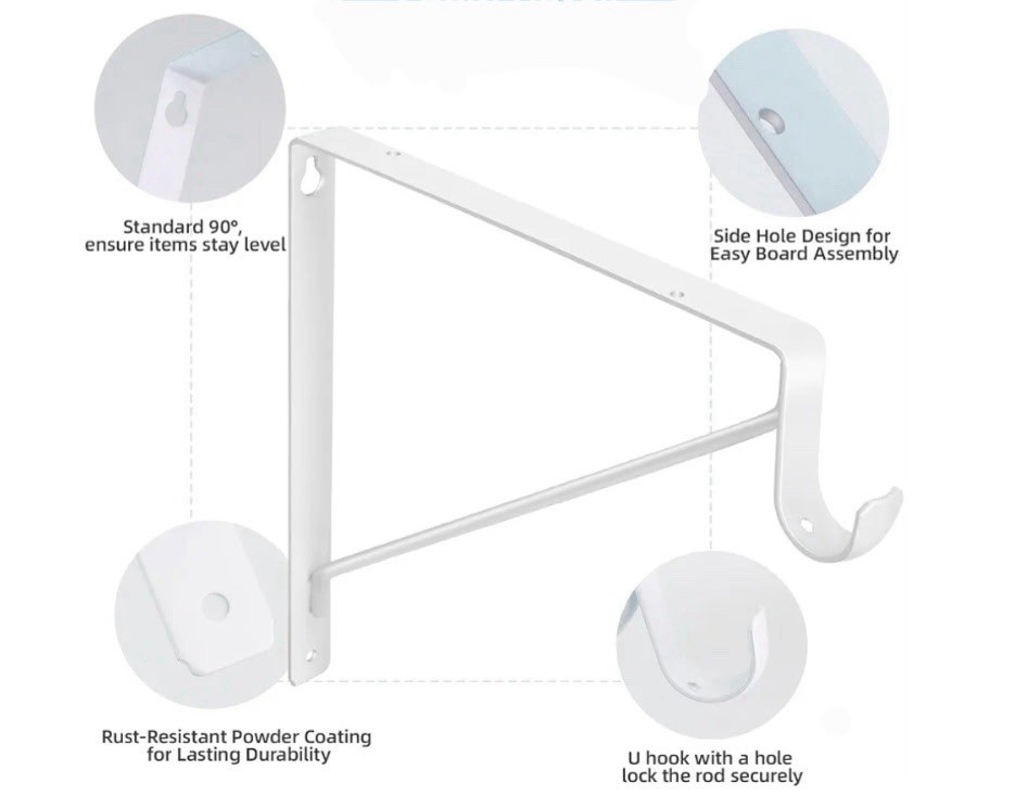 HOME MASTER HARDWARE Heavy Duty Closet Shelf Rod Brackets Supports 300lbs 10Pack