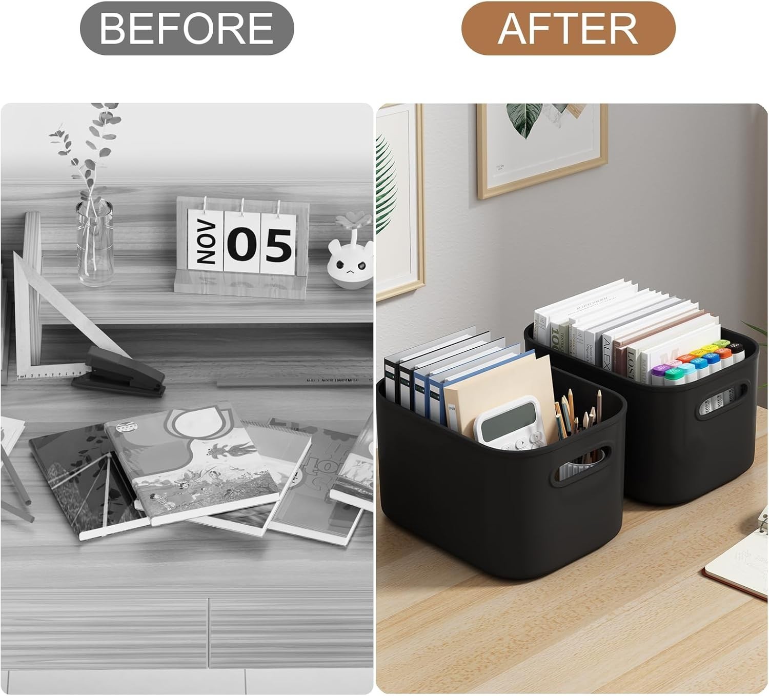Stackable 6 Pack Black Storage Containers with Flip Top Lids for Versatile Use