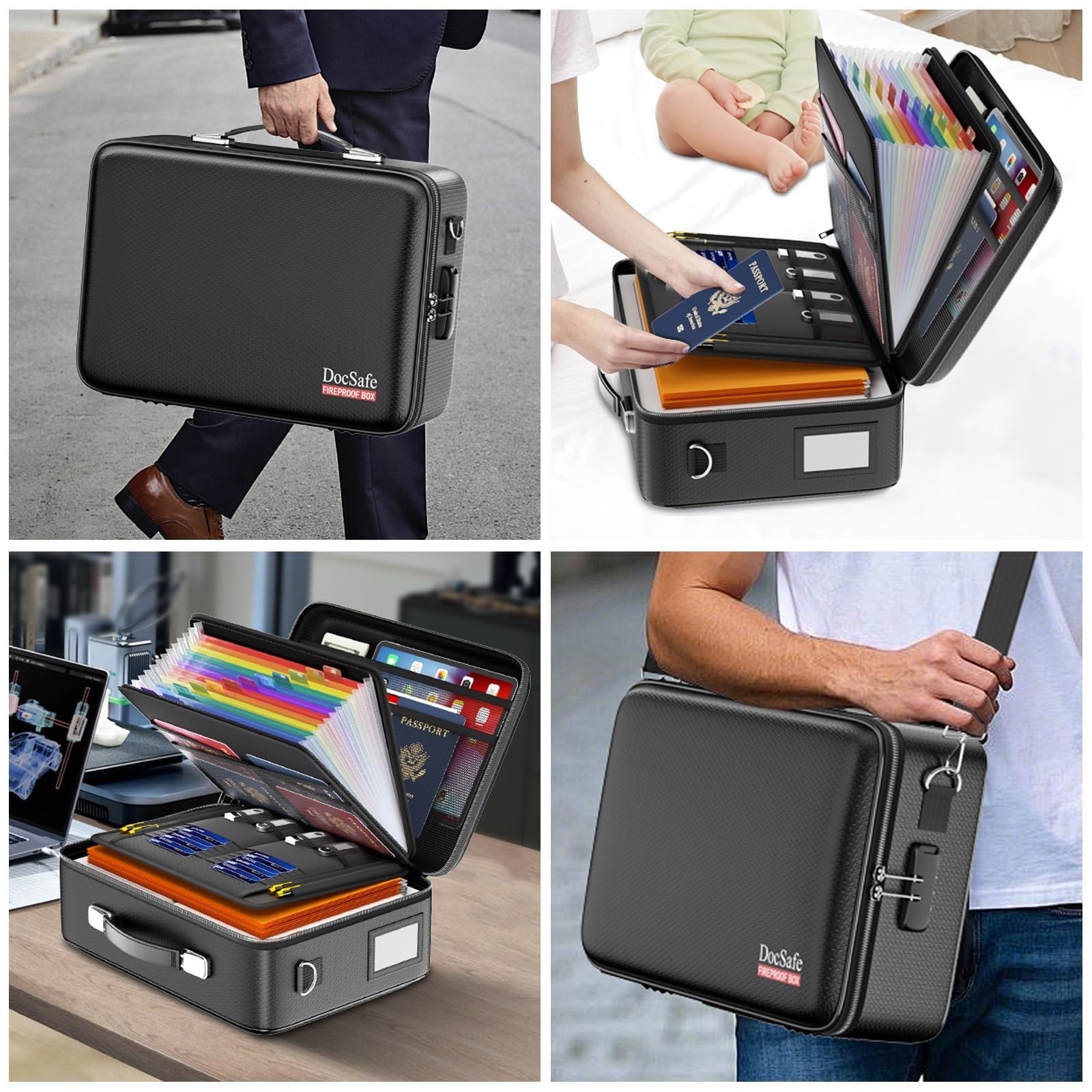 DocSafe Fireproof Document Box Locking File Organizer Black Hard Case