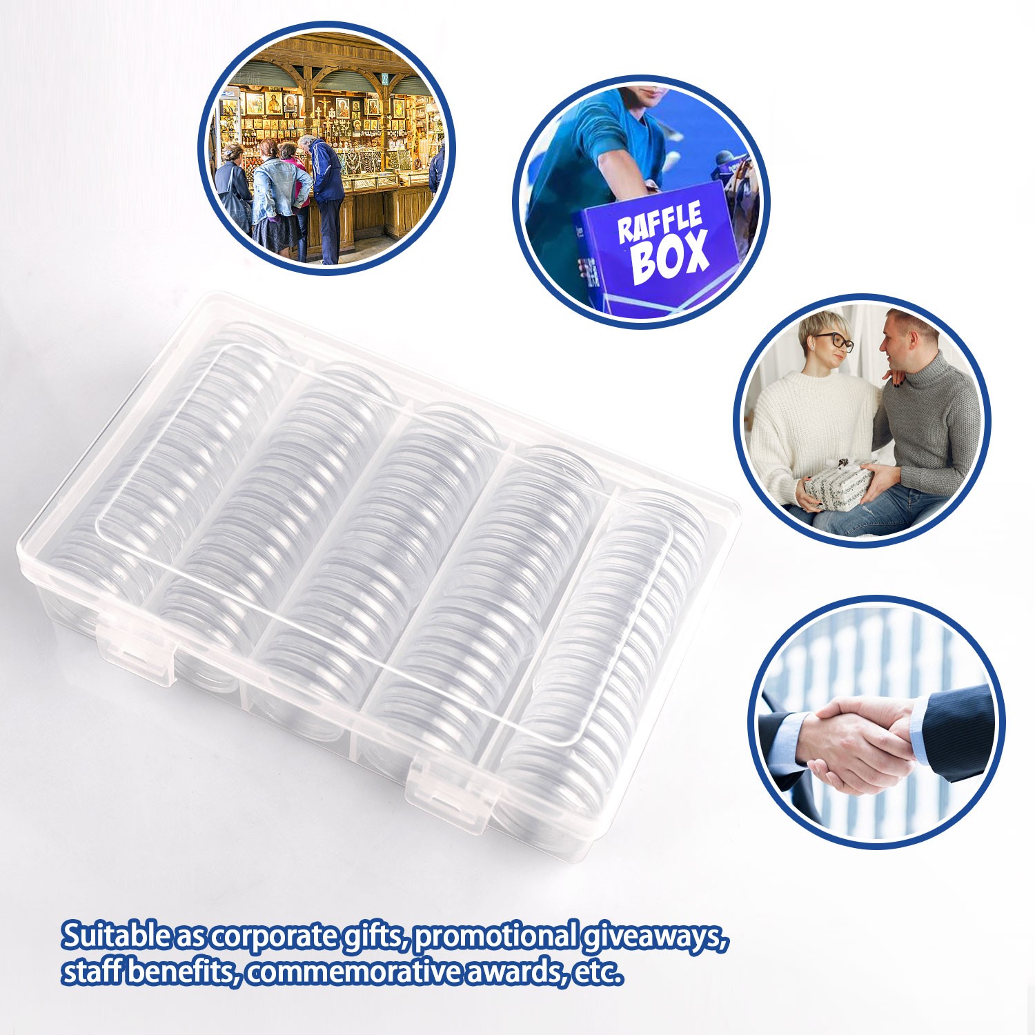 100PCS 25mm Silver Gold Coin Cases Capsules Holder Clear Plastic Round Storage