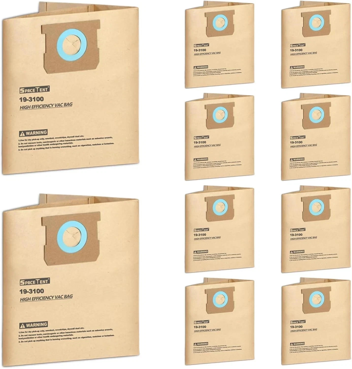 Spacetent 10 Pack 19-3100 Shop Vac Bags for Stanley 5, 6, 8, 10 Gallon Wet/Dry V