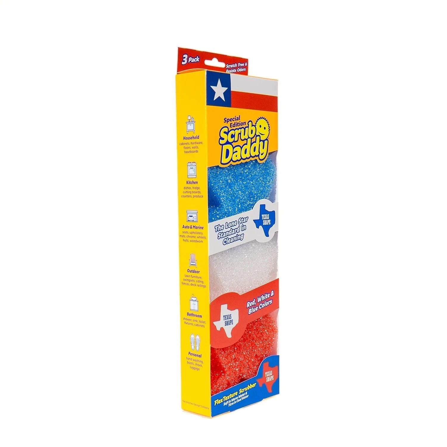 Scrub Daddy Texas Shape FlexTexture Scrubber Sponge 3 Pack Special Edition New