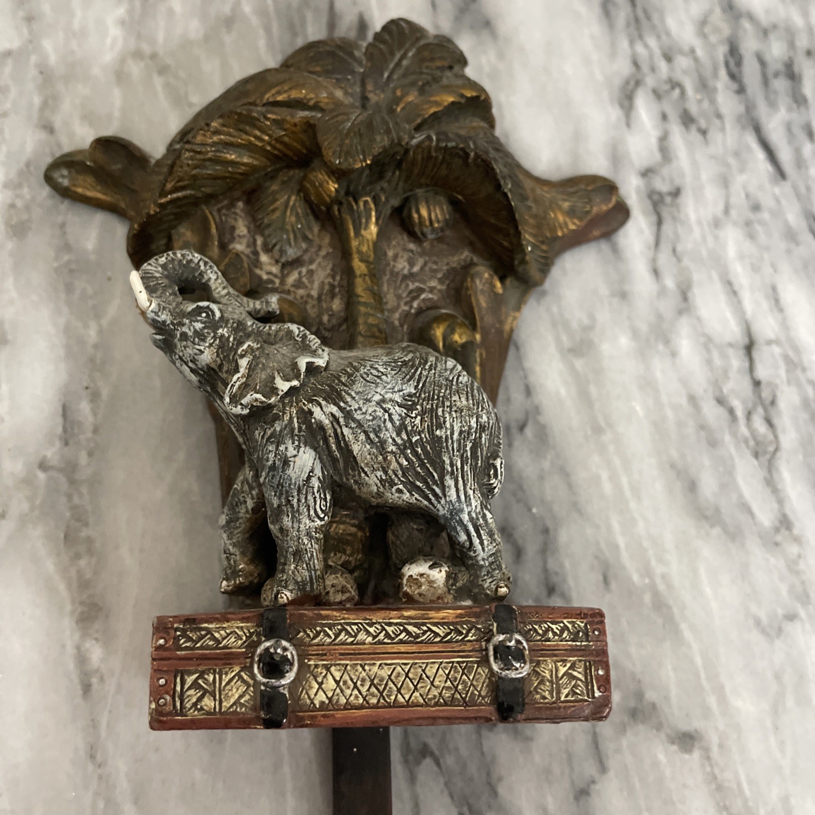 Orions Elephant Wall Hooks, Steamer Trunk, Gold-Tone, Antique, China 2002