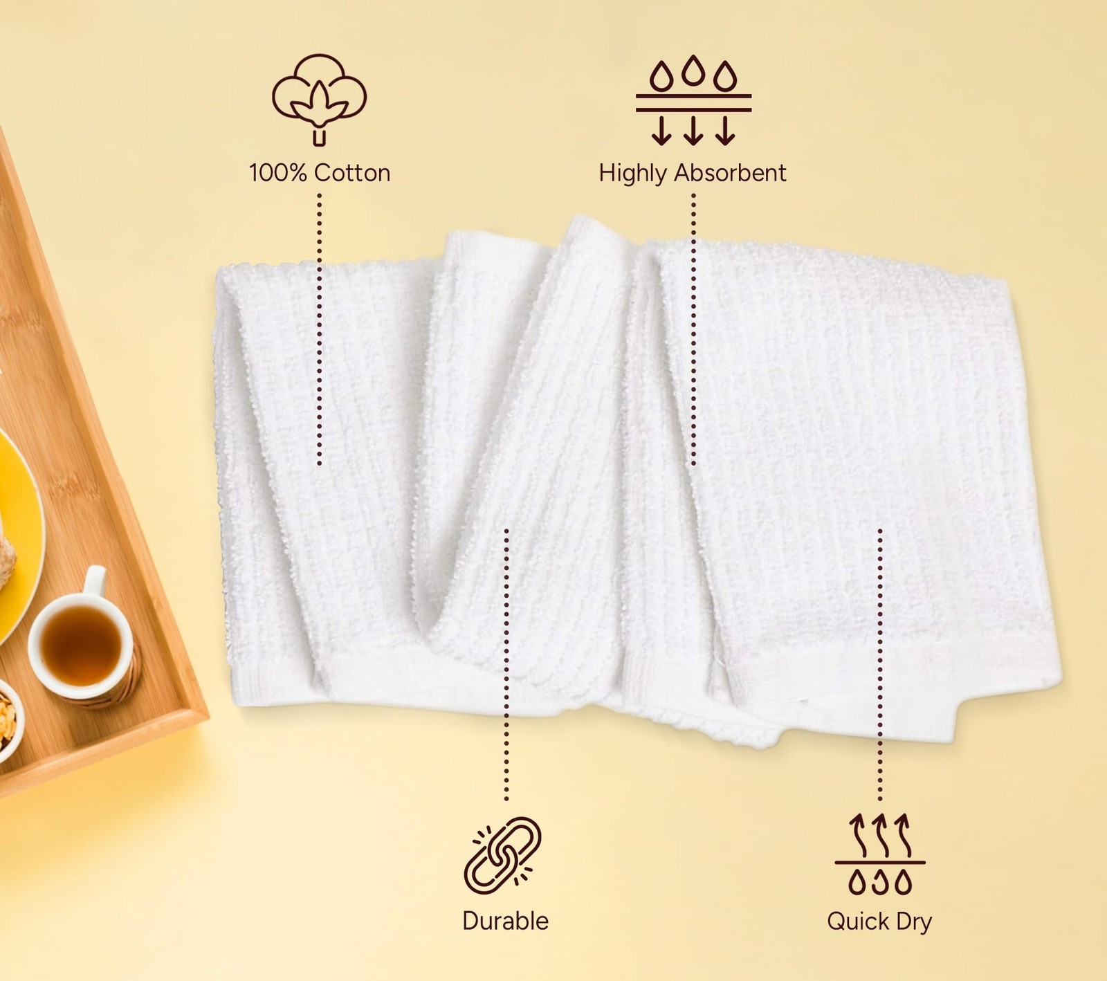 Ribbed Bar Mop Towels 16×19 (Pack of 12) Absorbent and Durable White Bar Towe…