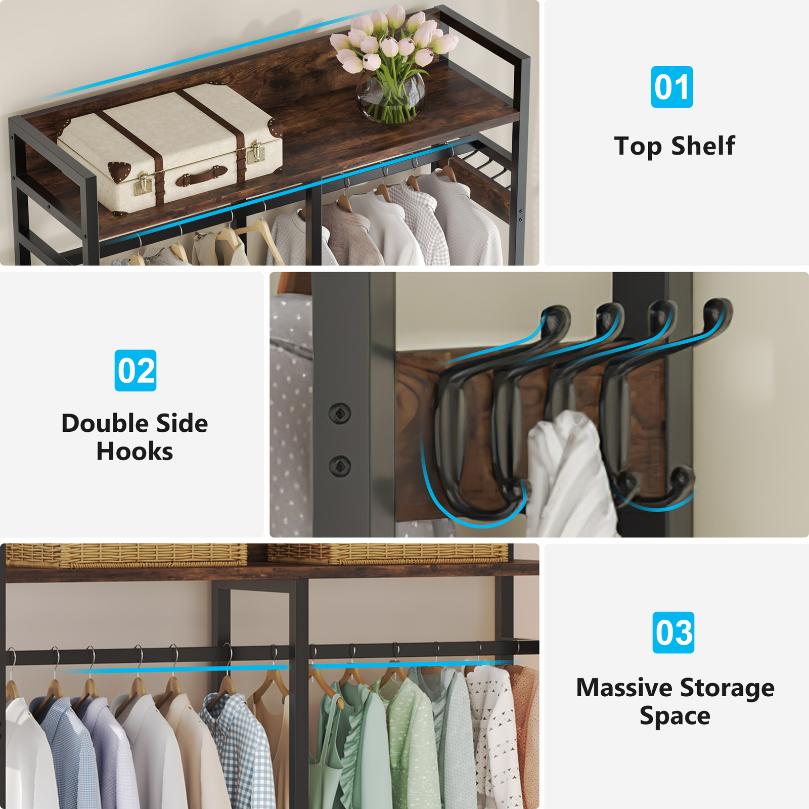 Tribesigns Closet Organizer with 4 Large Drawers, Clothes Garment Rack with Hook