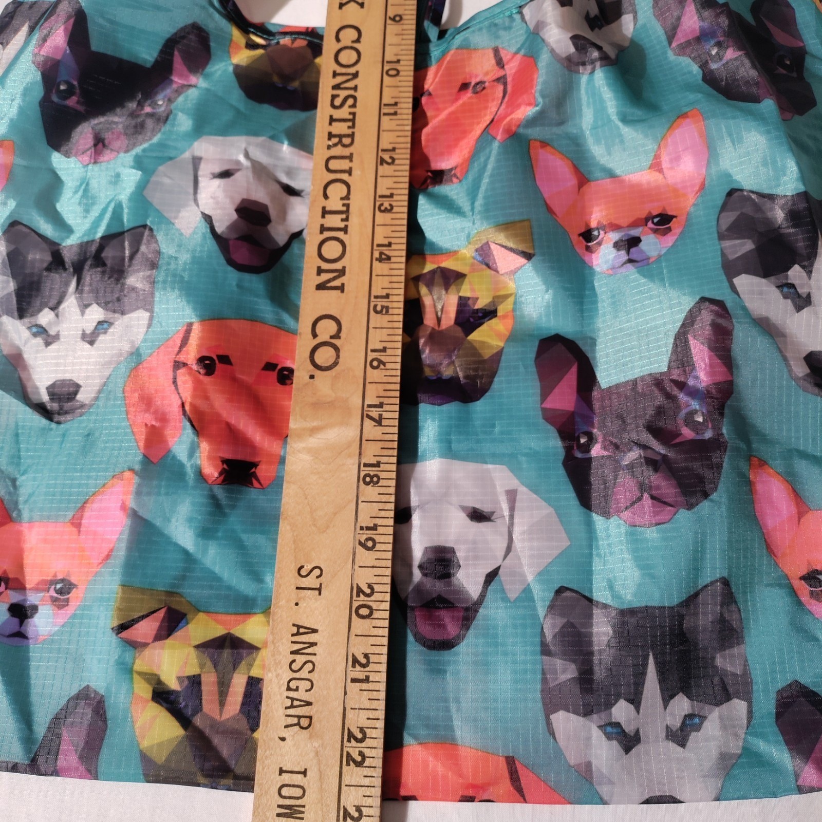 BeeGreen Reusable Nylon Shopping Teal/ Blue Tote Bag with Dog Faces All Over