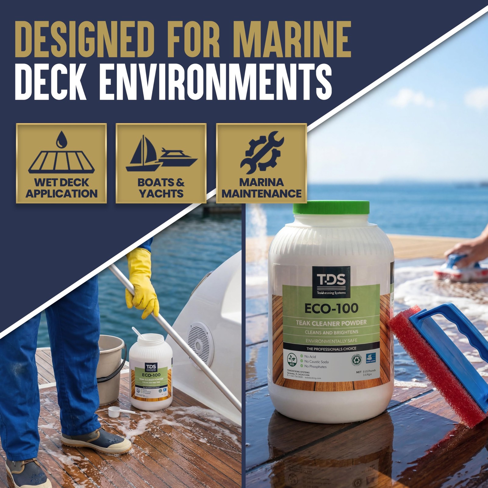 Teakdecking Systems TDS 8lb ECO100 Teak Cleaner Powder Marine Teak Cleaner a…