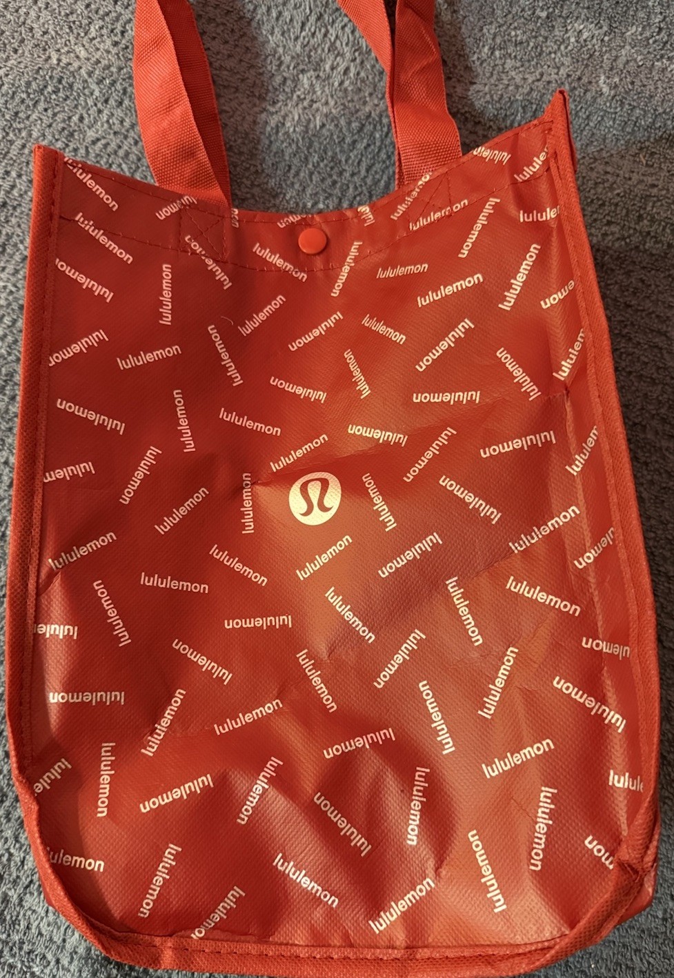 Lululemon Small Reusable Shopping Tote Bag Logo All Over Red Set Of 2.