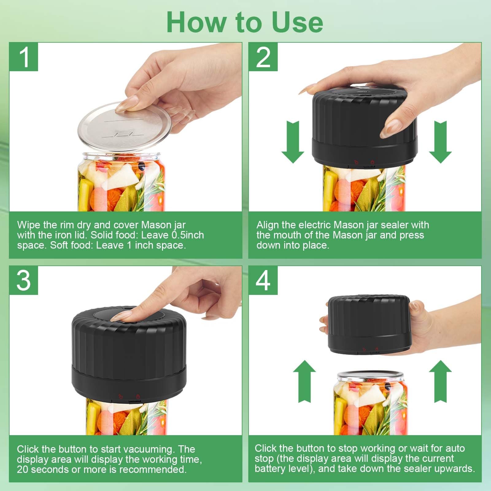SelePow VP06+ Mason Jar Vacuum Sealer, Electric Sealer for Jars Black