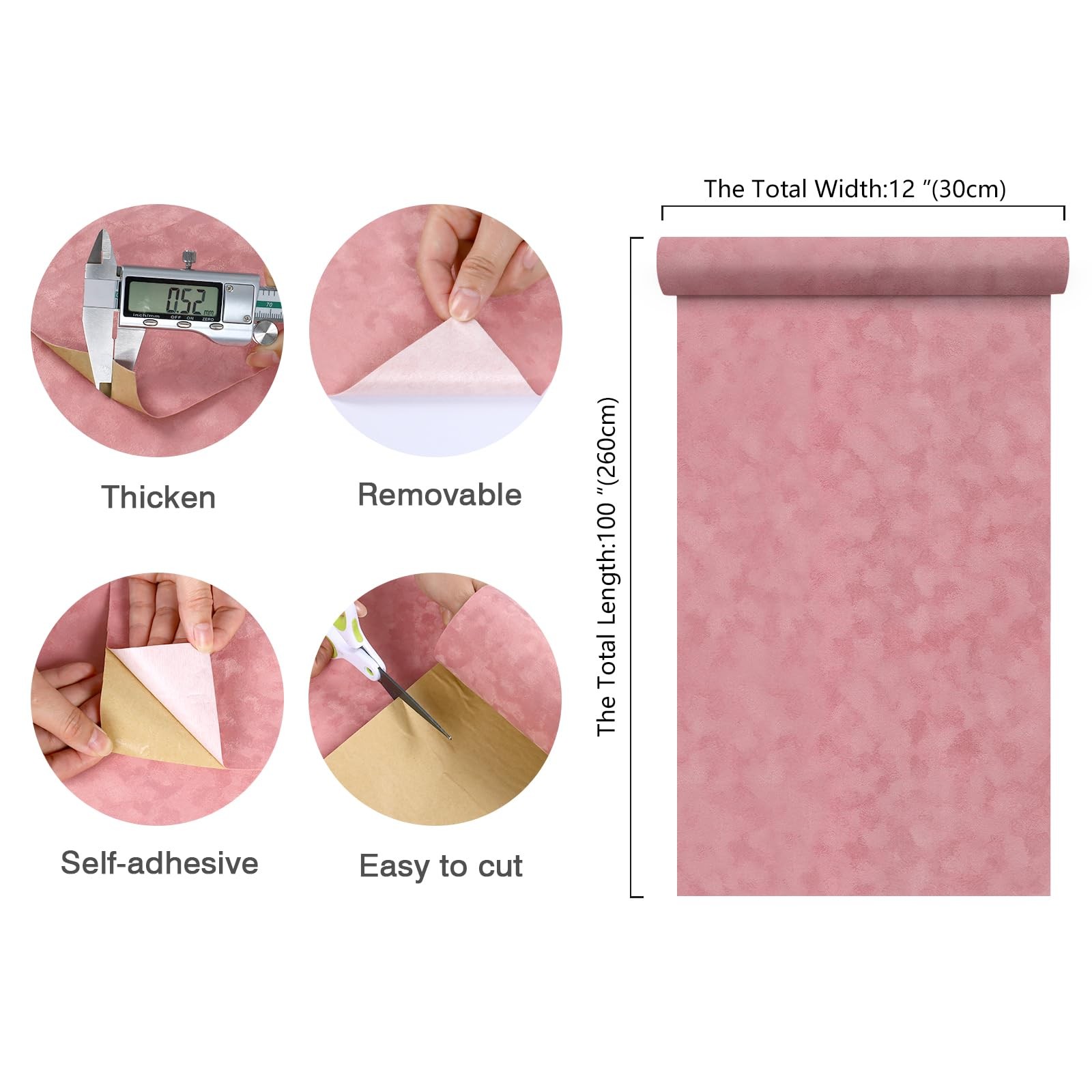 CHIHUT 12”x100” Peach Pink Self Adhesive Velvet 12″W x 100″L,