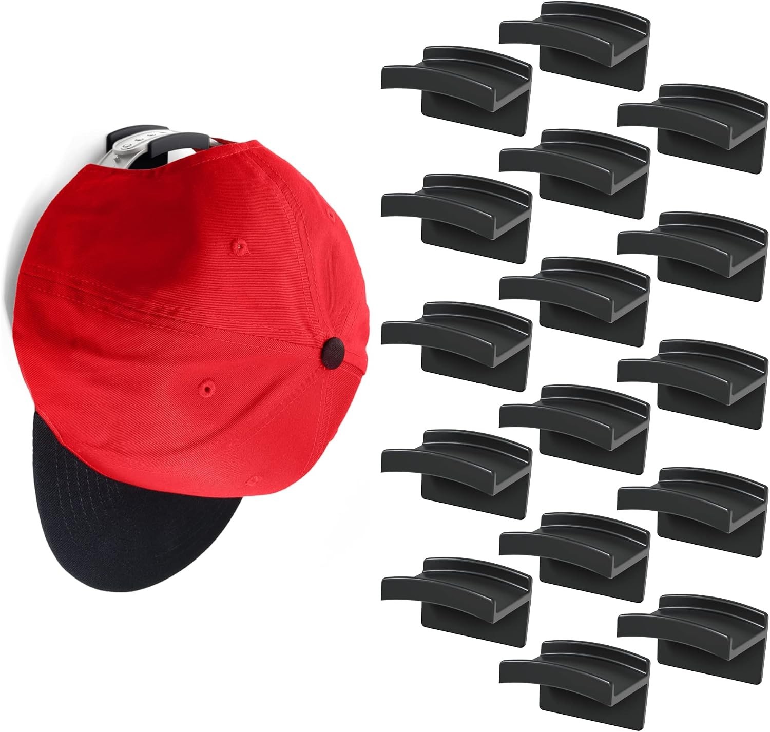 Adhesive Hat Hooks for Wall 16-Pack – Minimalist Hat Rack Design, No Drilling…