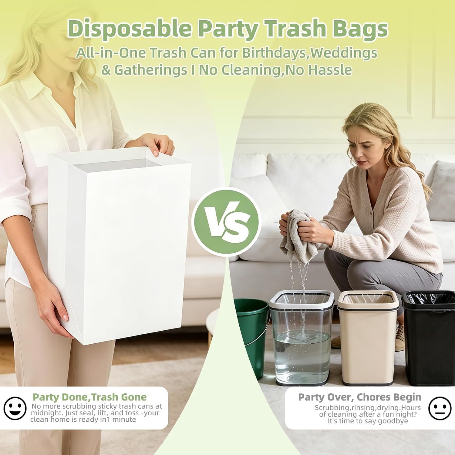 13Gal (52 QT) Disposable Trash Cans,5-Pack Foldable Cardboard Bins | Waterproof