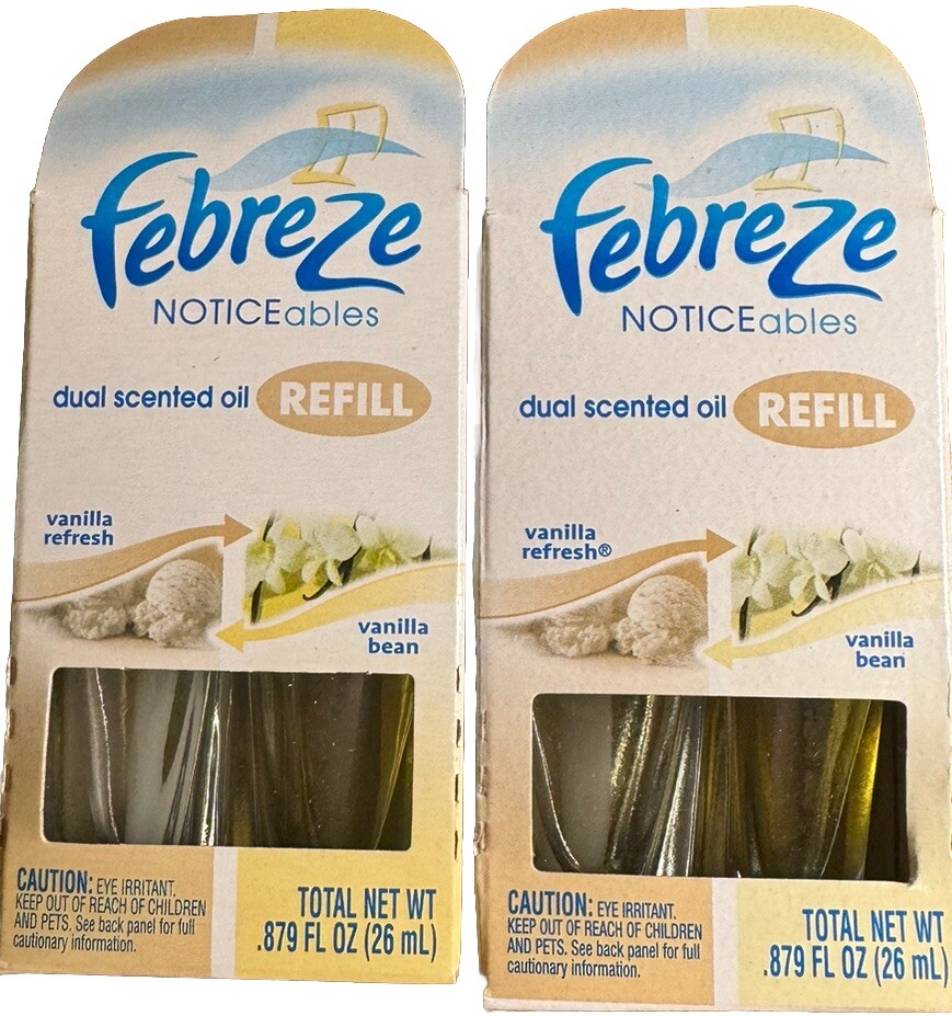 (2) Febreze Dual Scented Oil NOTICEables Refi1ls Vanilla Refresh Vanilla Bean