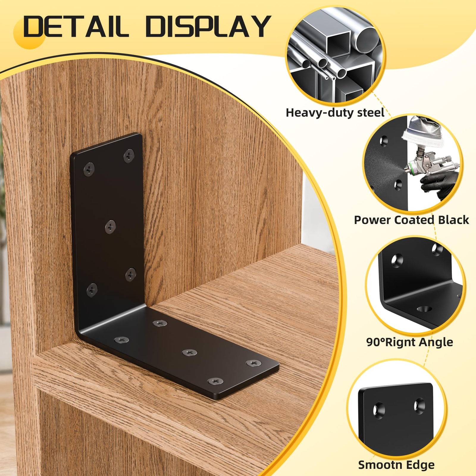 4 Pcs 5″ X 5″ X 3″ Heavy Duty L Brackets for WoodMetal Shelf Brackets90 Degre…