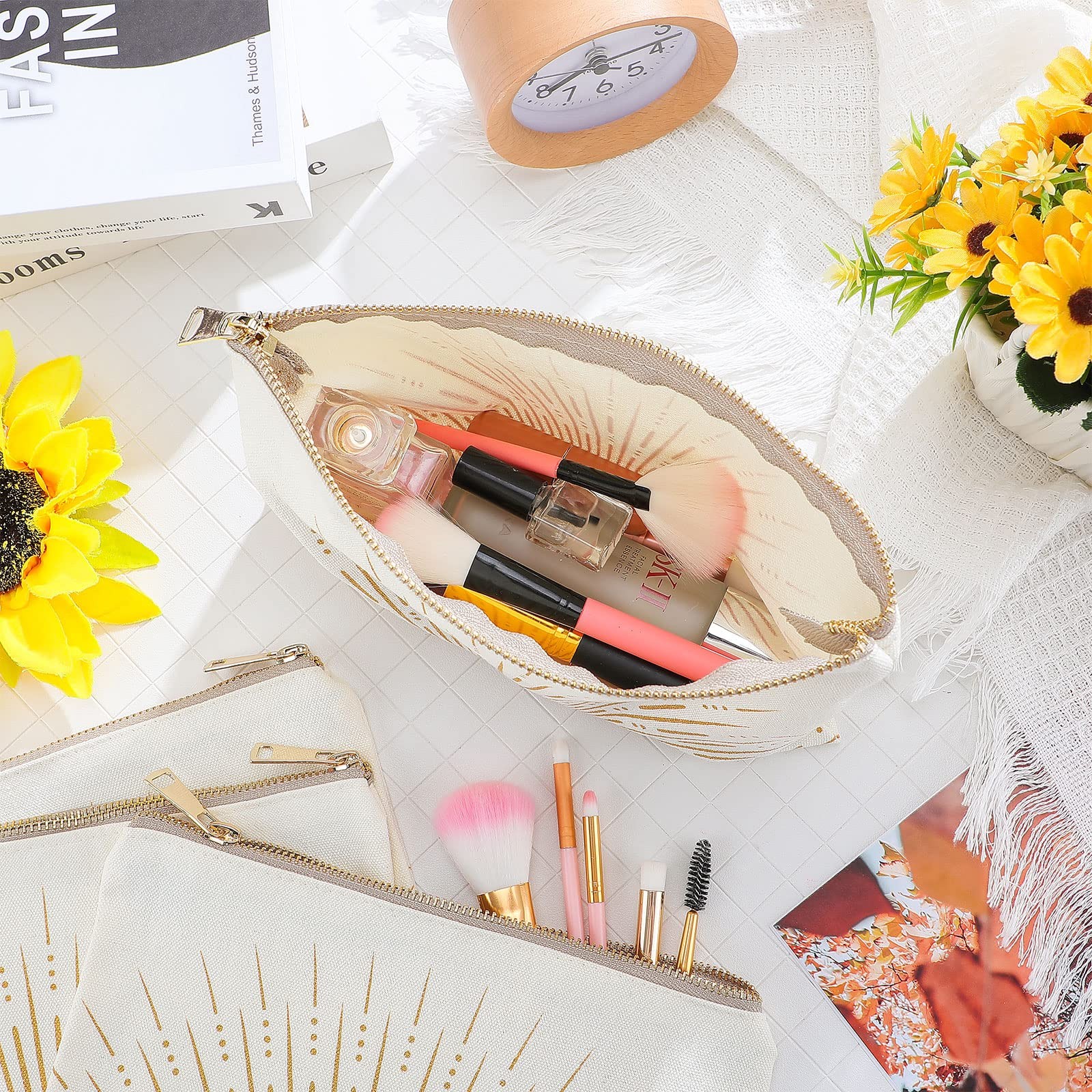 Pinkunn 4 Pcs Sunshine Boho Makeup Bag Canvas about 25 x 18 cm, [MULTI-COLOR]