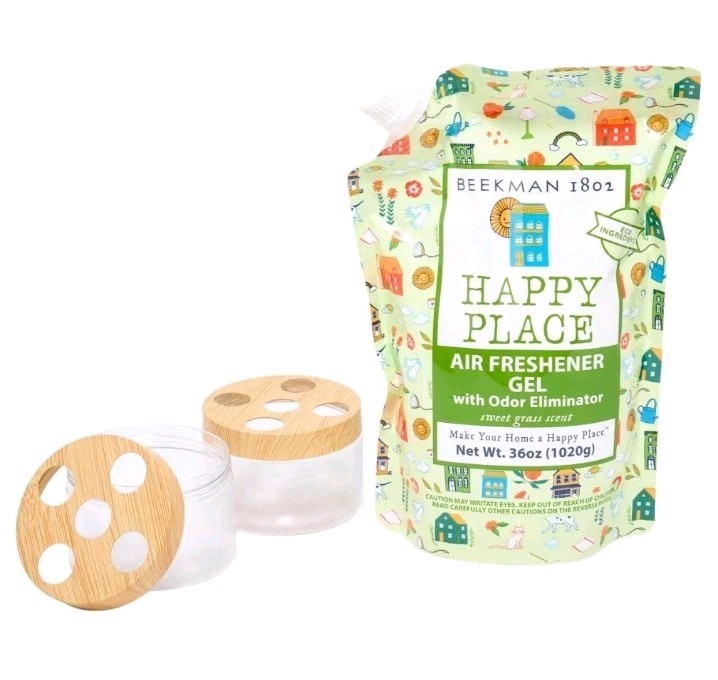 Beekman 1802 Happy Place Air Freshener Odor Eliminator Gel Sweetgrass w/ 2 Jars