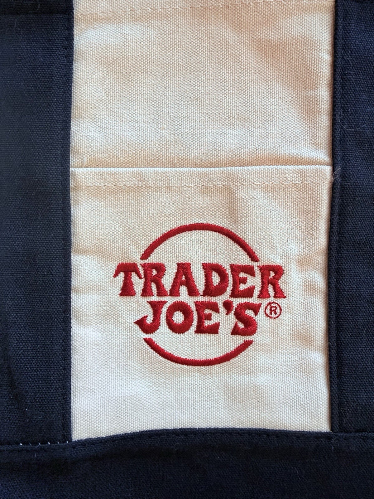 Trader Joe’s Navy and Cream Mini Canvas Tote Natural Logo Bag Rare Brand New
