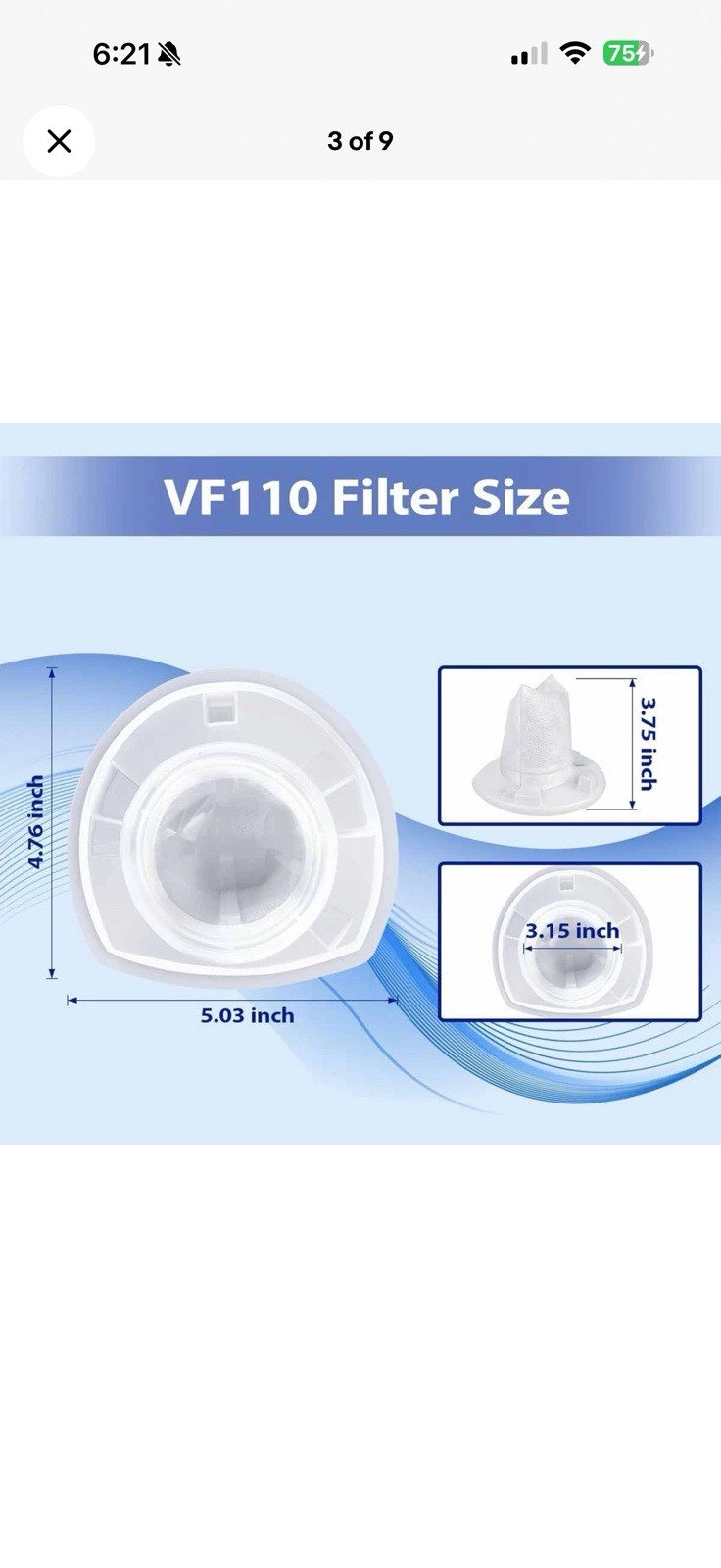 6 Pack VF110 Filter for Black & Decker Dustbuster Vacuum CHV1410L CHV9610