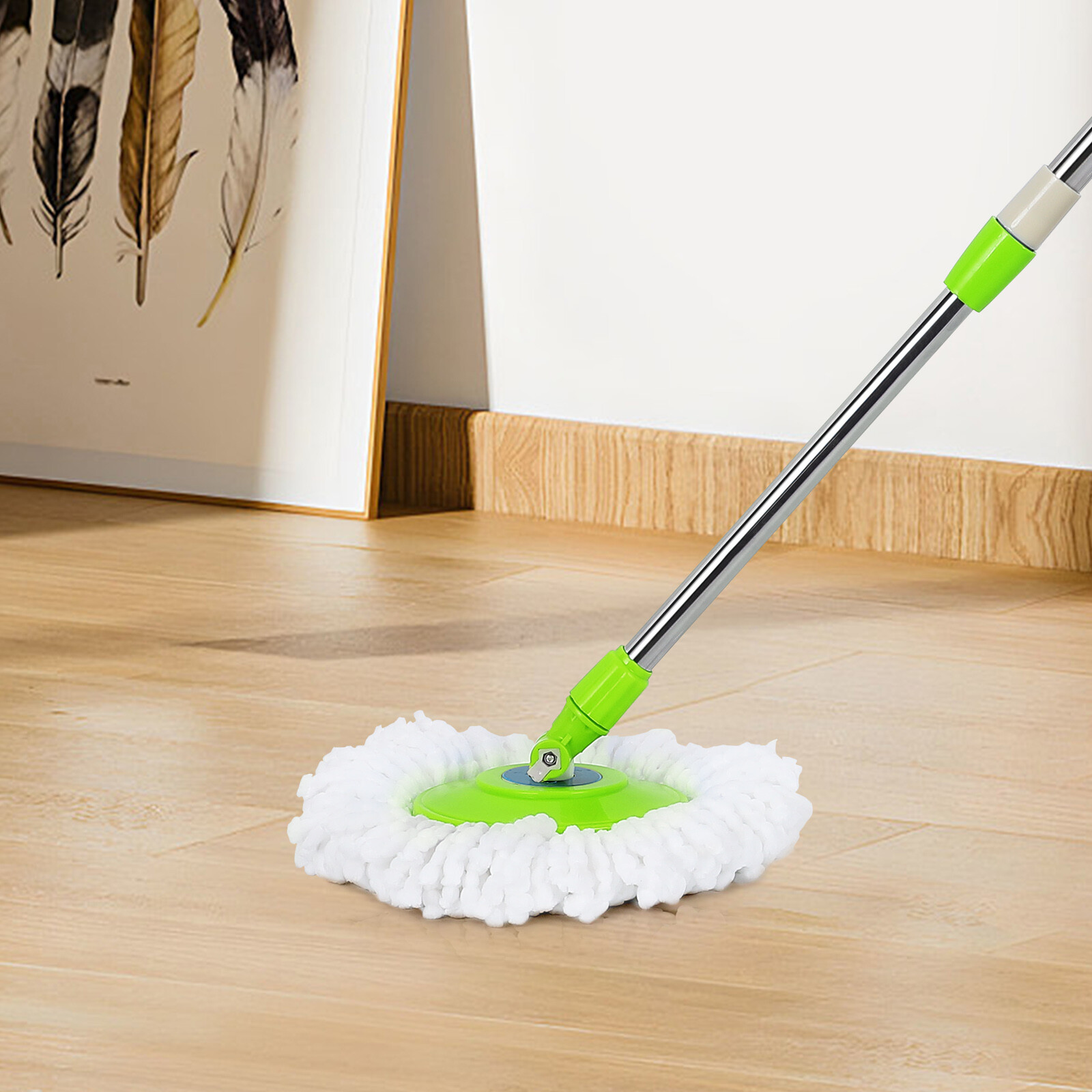 Spinning Mop Pole Handle Replacement for 360° Rotating Cleaning Tool+2 Mop Heads