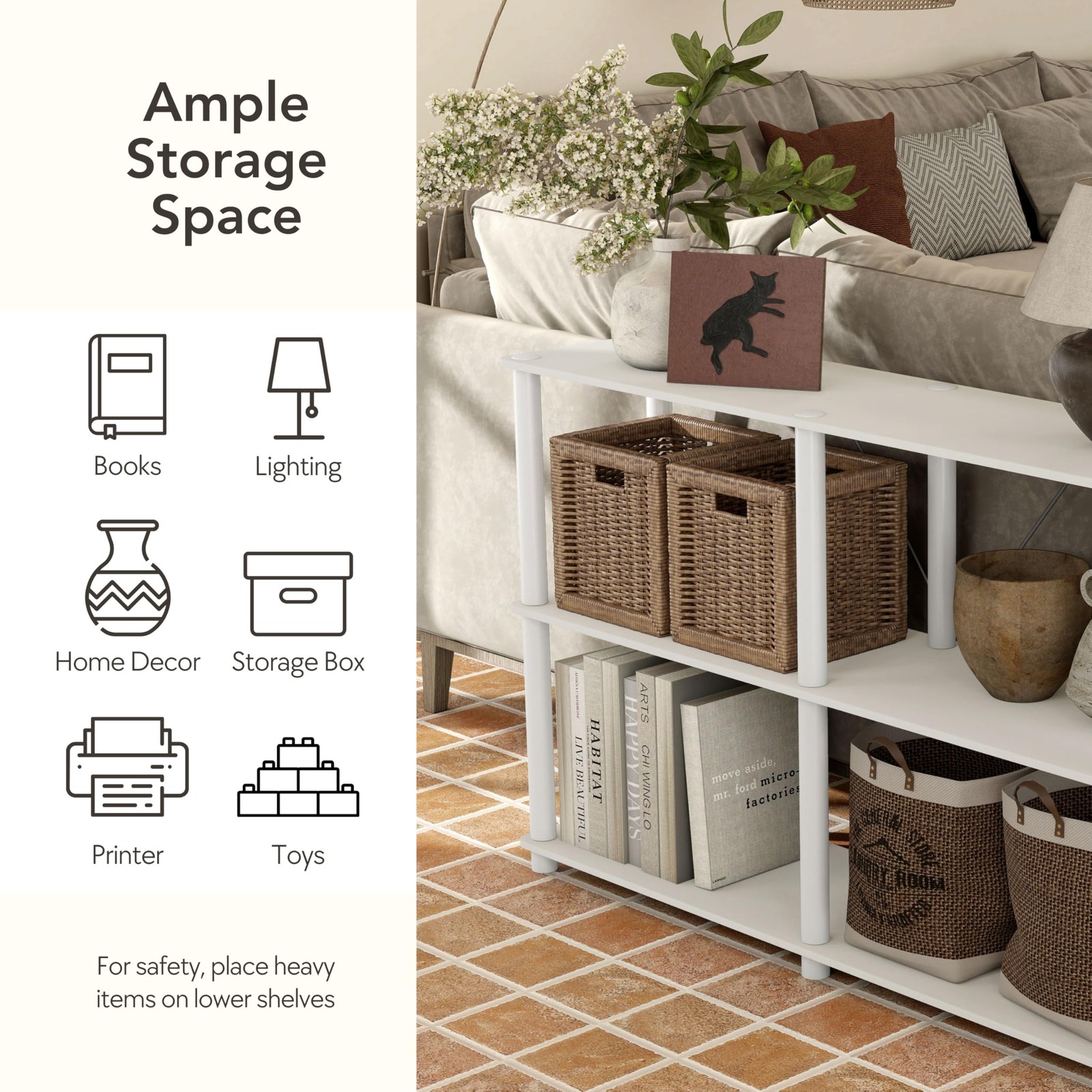 Homes: Inside + Out Apexa Modern 3-Cube Ladder Shelving Units, White