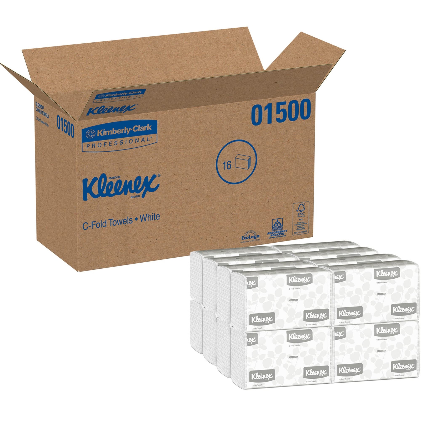 Kleenex C Fold Paper Towels 16 Pack of 150 White Single Ply Towels