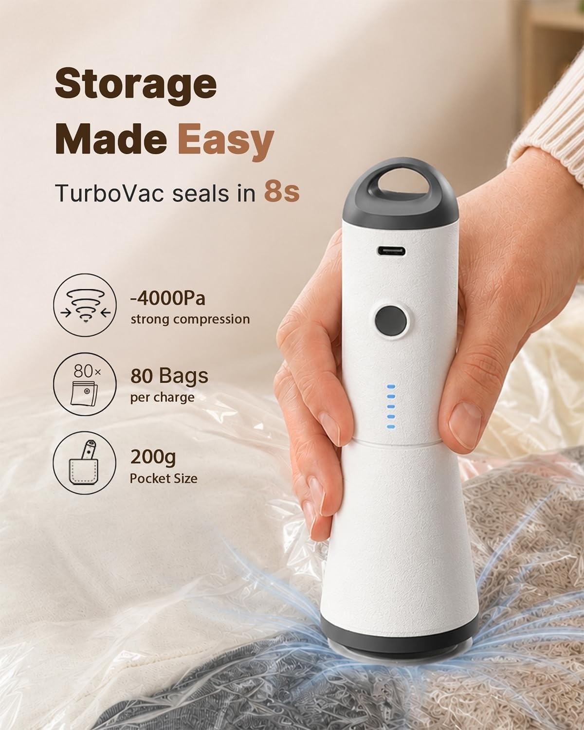 Vacuum Storage Seal Bag 16 Pack with Cordless Electric Air Pump Space Saver Bags