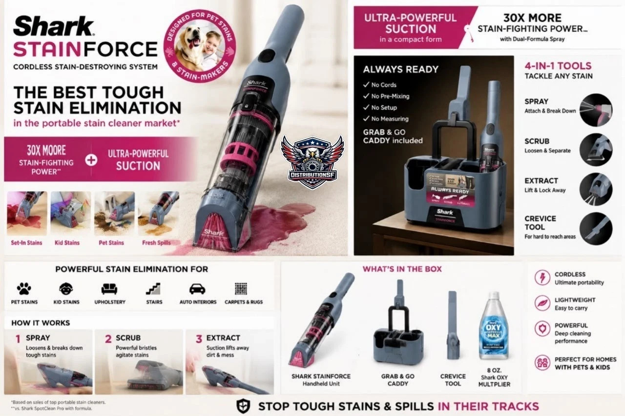 New Shark StainForce Cordless Portable Spot, Stain, & Odor Remover System