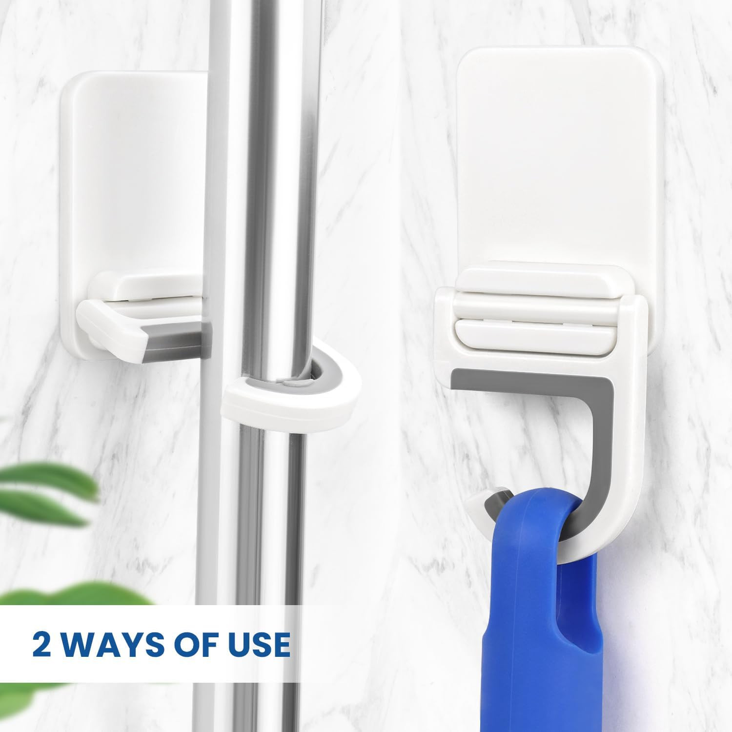 4-Pack Wall Mount Mop & Broom Holder Self-Adhesive Anti-Slip Storage Hooks