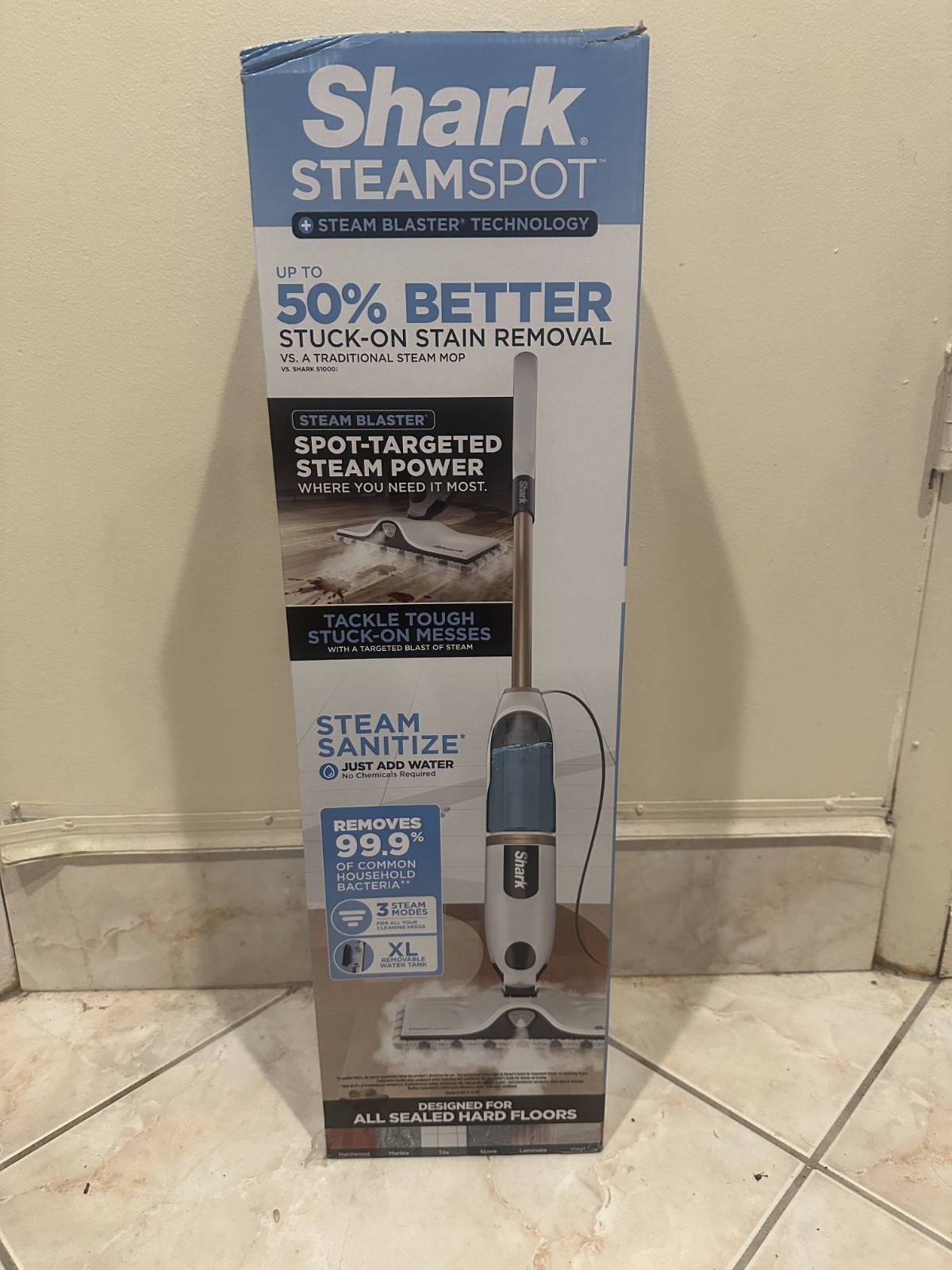 Shark SteamSpot Corded Steam Mop White XL Tank Washable Pads S2001