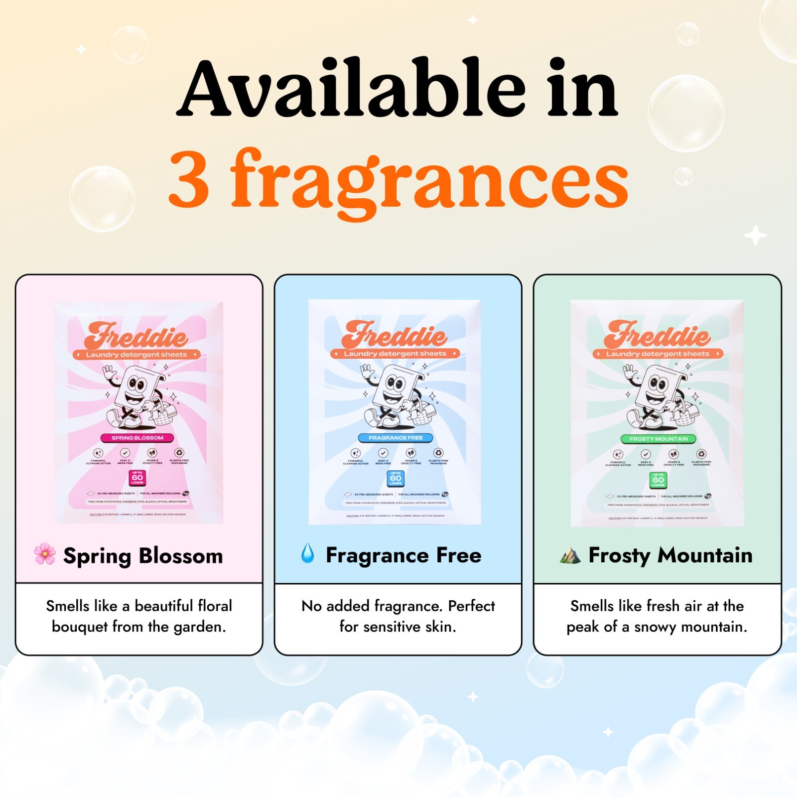 3 Pack Freddie Laundry Detergent Sheets – 180 Loads (90 Sheets)