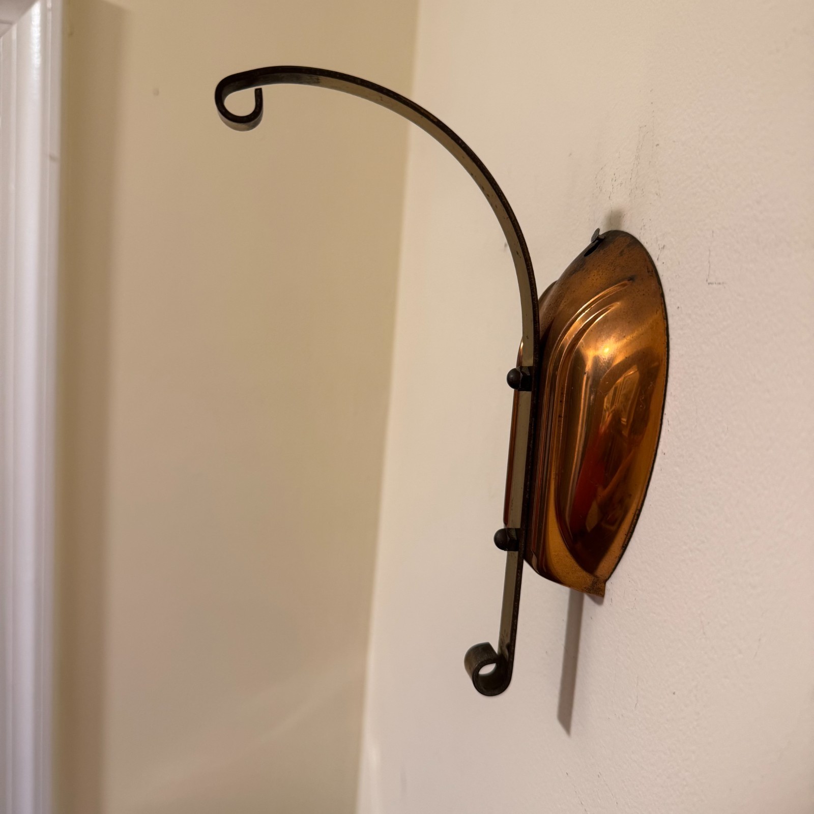 Vintage Art Nouveau Style Copper Wall Sconce Plant Hook Lantern Holder Hanger