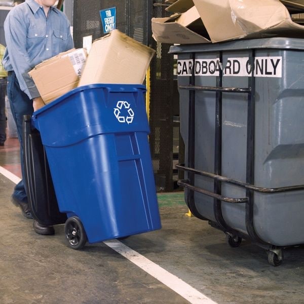 Rubbermaid Commercial Fg9w2773blue 50 Gal Rectangular Recycling Bin, Flat Top,