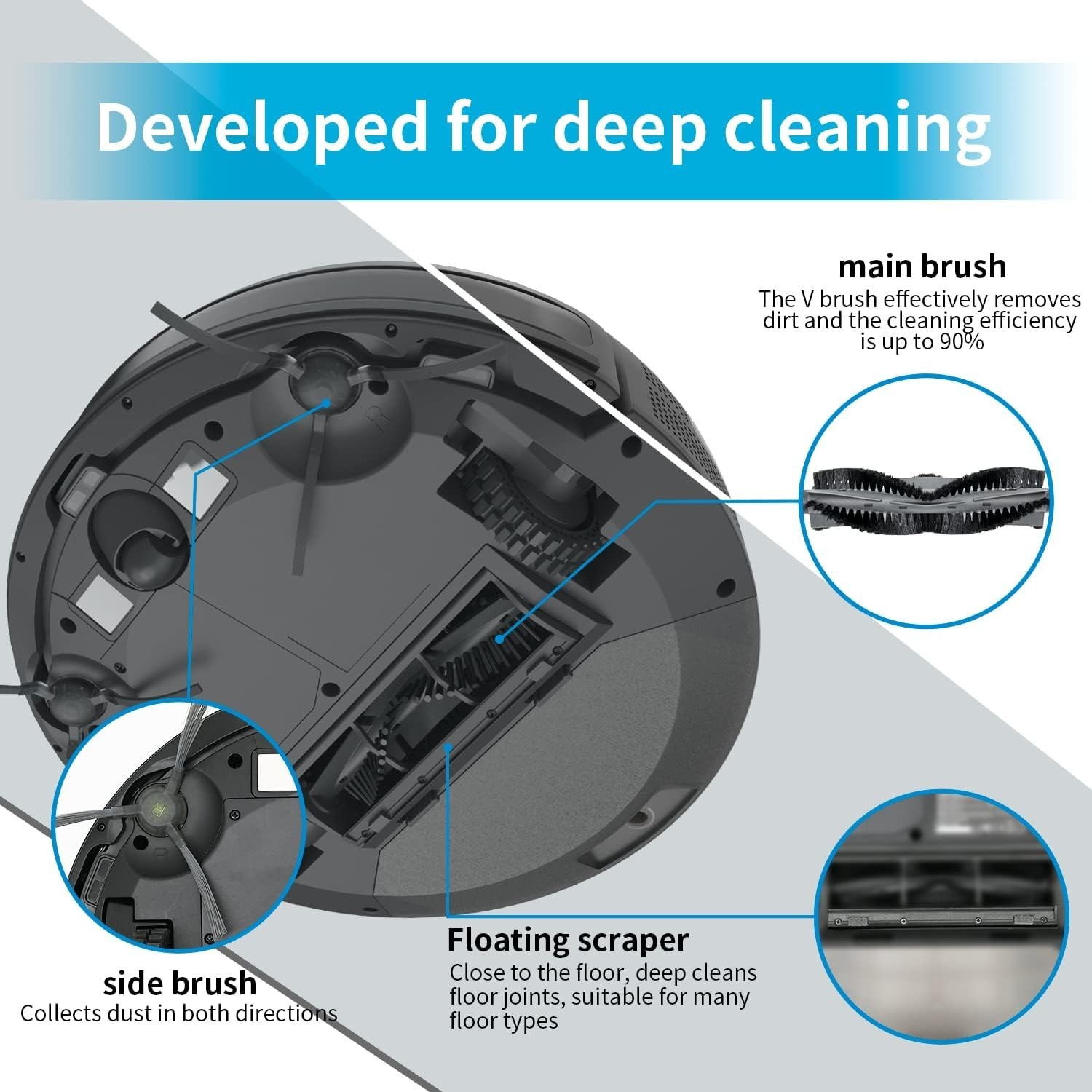 AIRROBO P20 Robot Vacuum Cleaner , 2800Pa Suction Power , 120Min , App Control