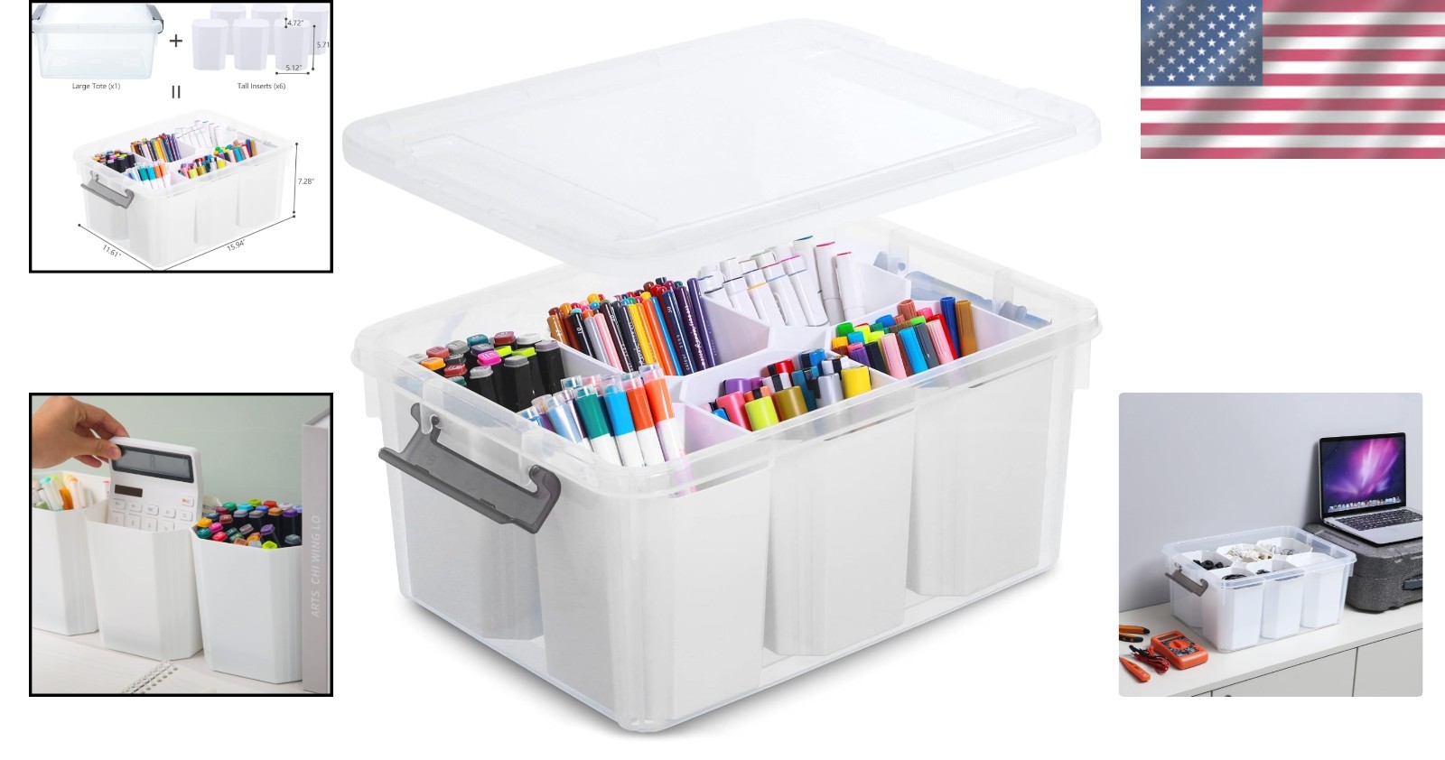Multipurpose 17 QT Shatterproof Storage Container with Customizable Inserts