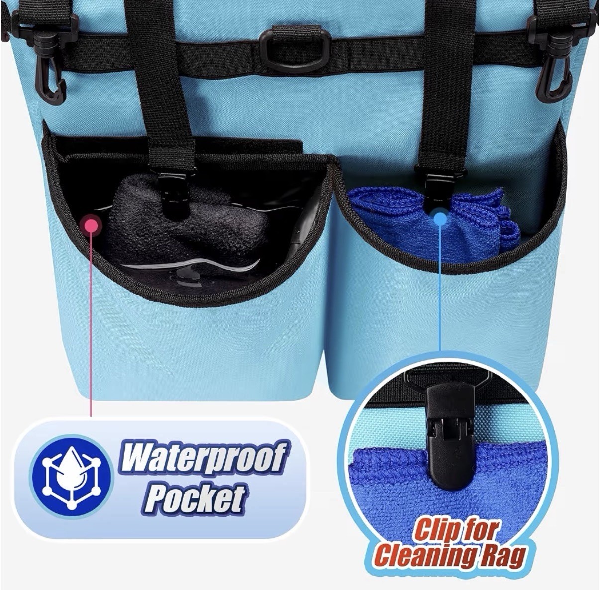 Large Rolling Cleaning Caddie Detachable Trolley with Waist Pouch Cleaning Tools