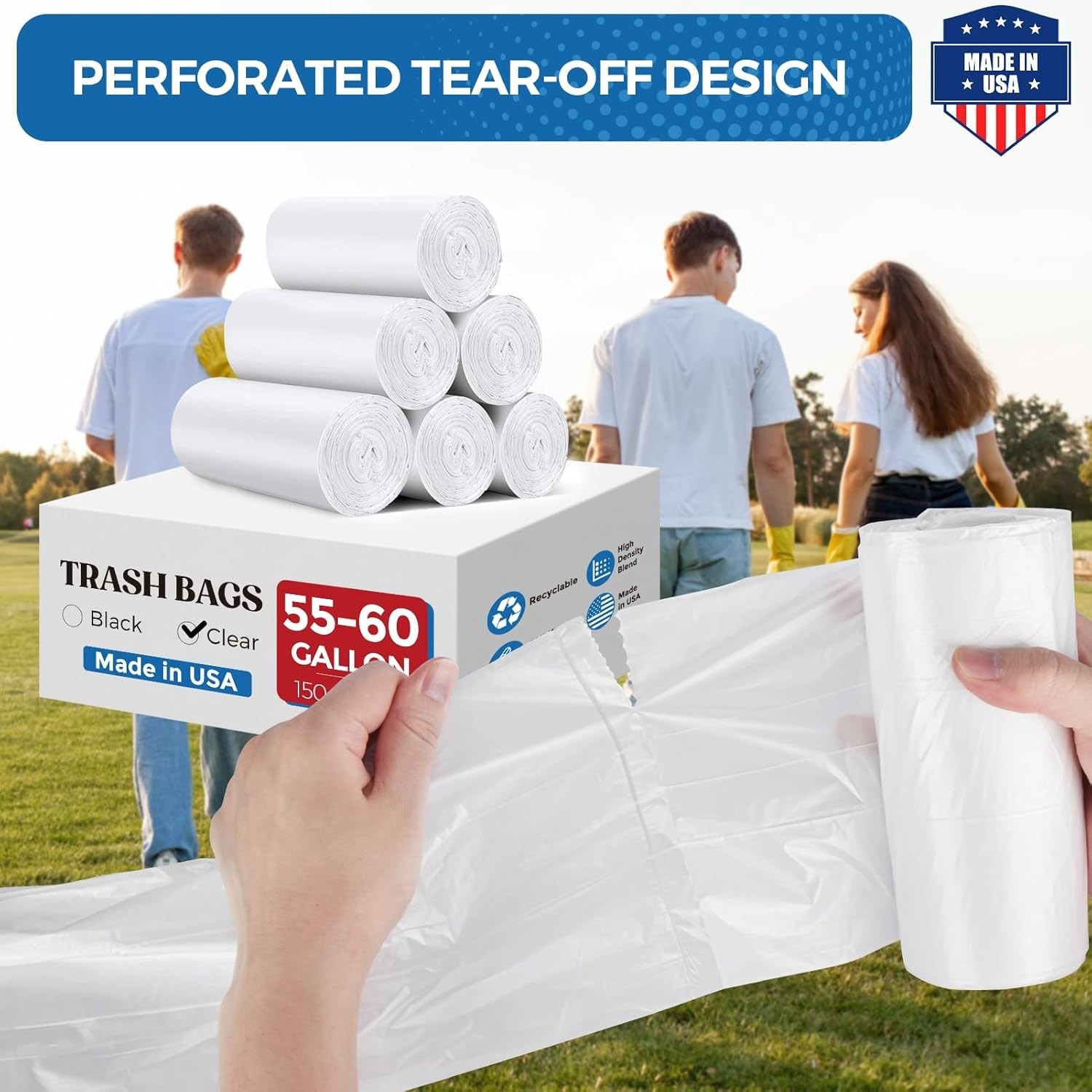 55-60 Gallon Clear Trash Bags Extra Large Garbage Rubbish Bags 150bags 38 x 58″