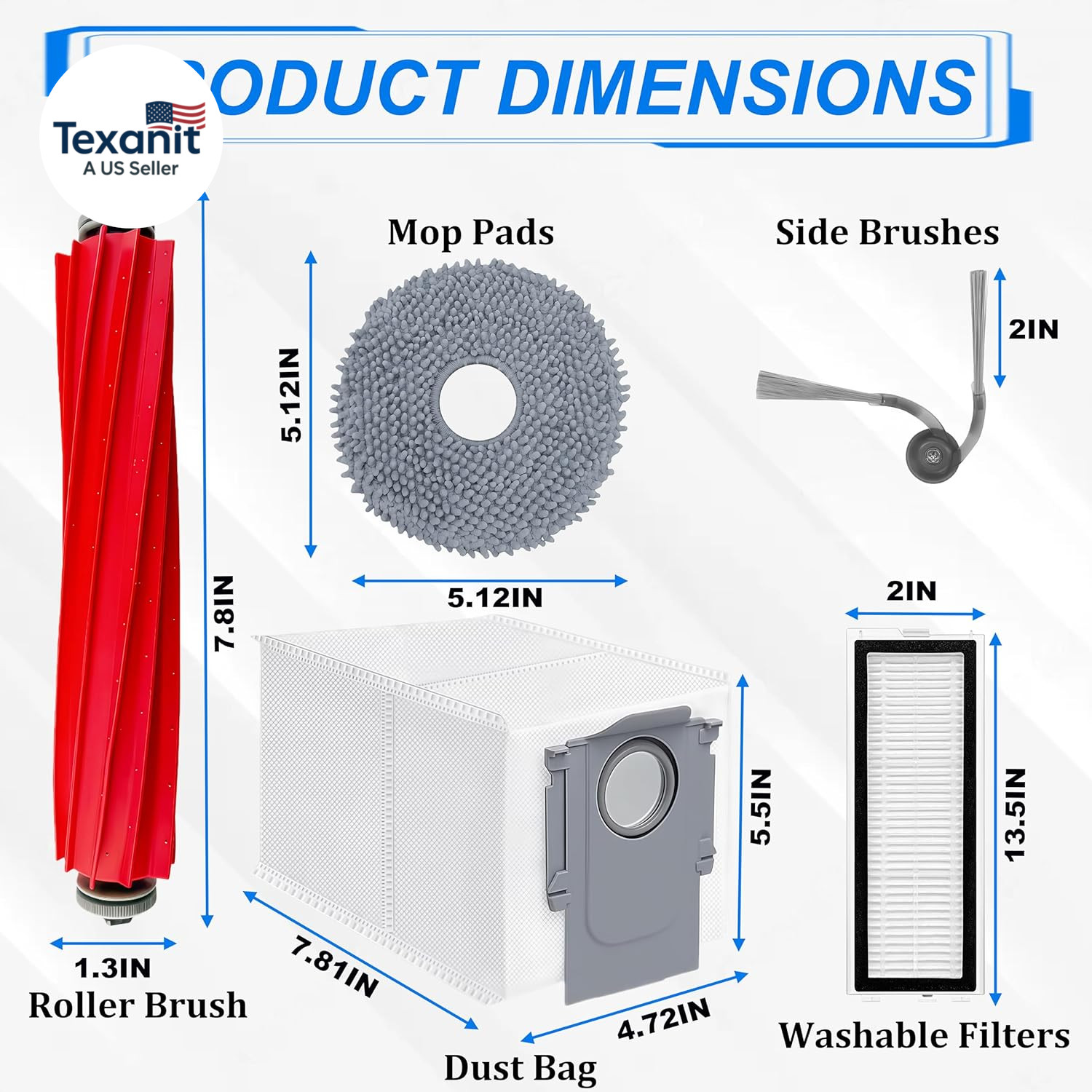 28Pcs QV35A Accessories Replacement Kit for Roborock QV35A/QV35S,QR798/QR598 Rob