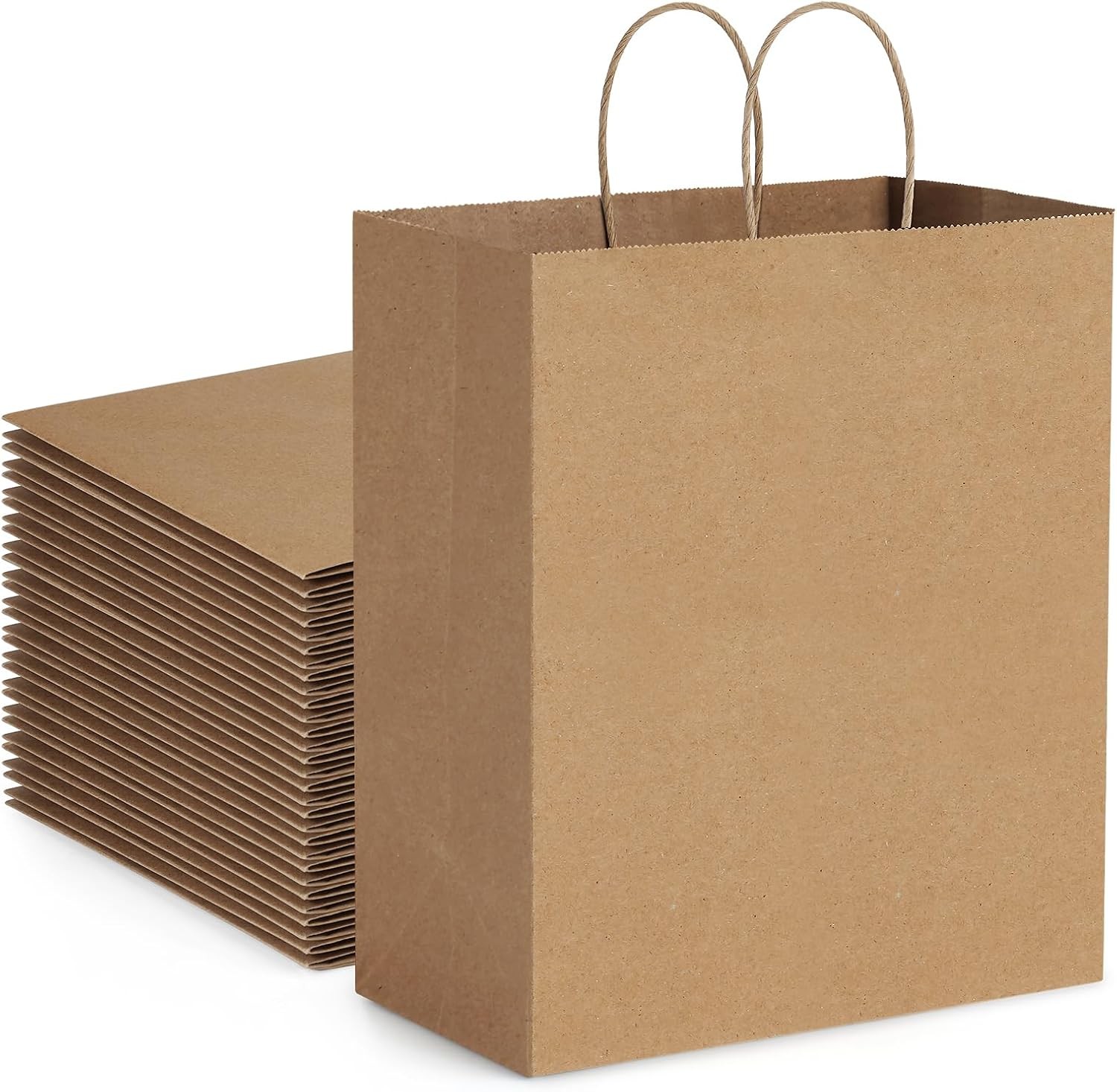 10×6.75×12 100Pcs Brown Paper Bags with Handles Bulk, Kraft Shopping Merchandise