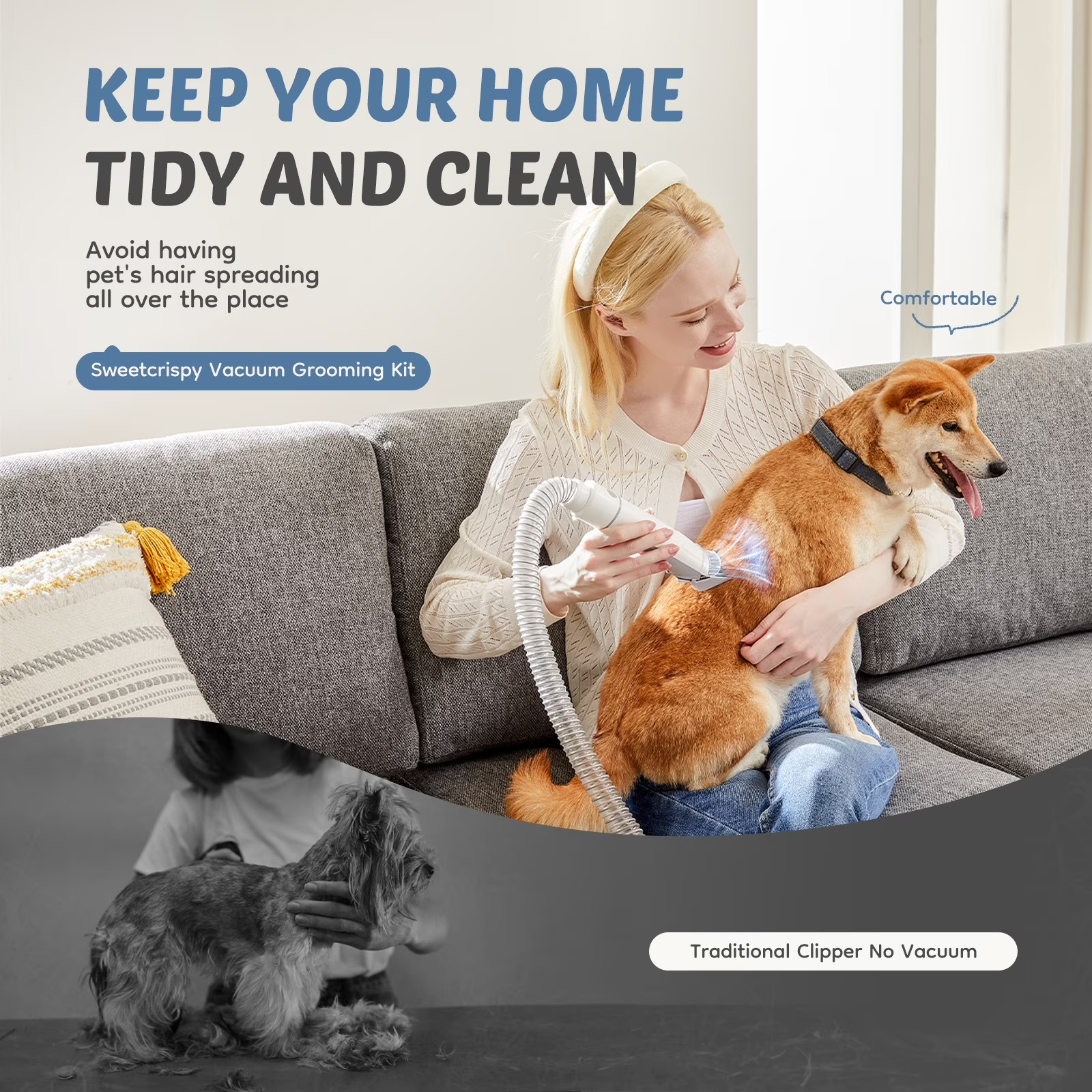 5-in-1 Pet Grooming Vacuum Kit, 2.5L Dust Cup, 3 Suction Modes, and 5 Profession