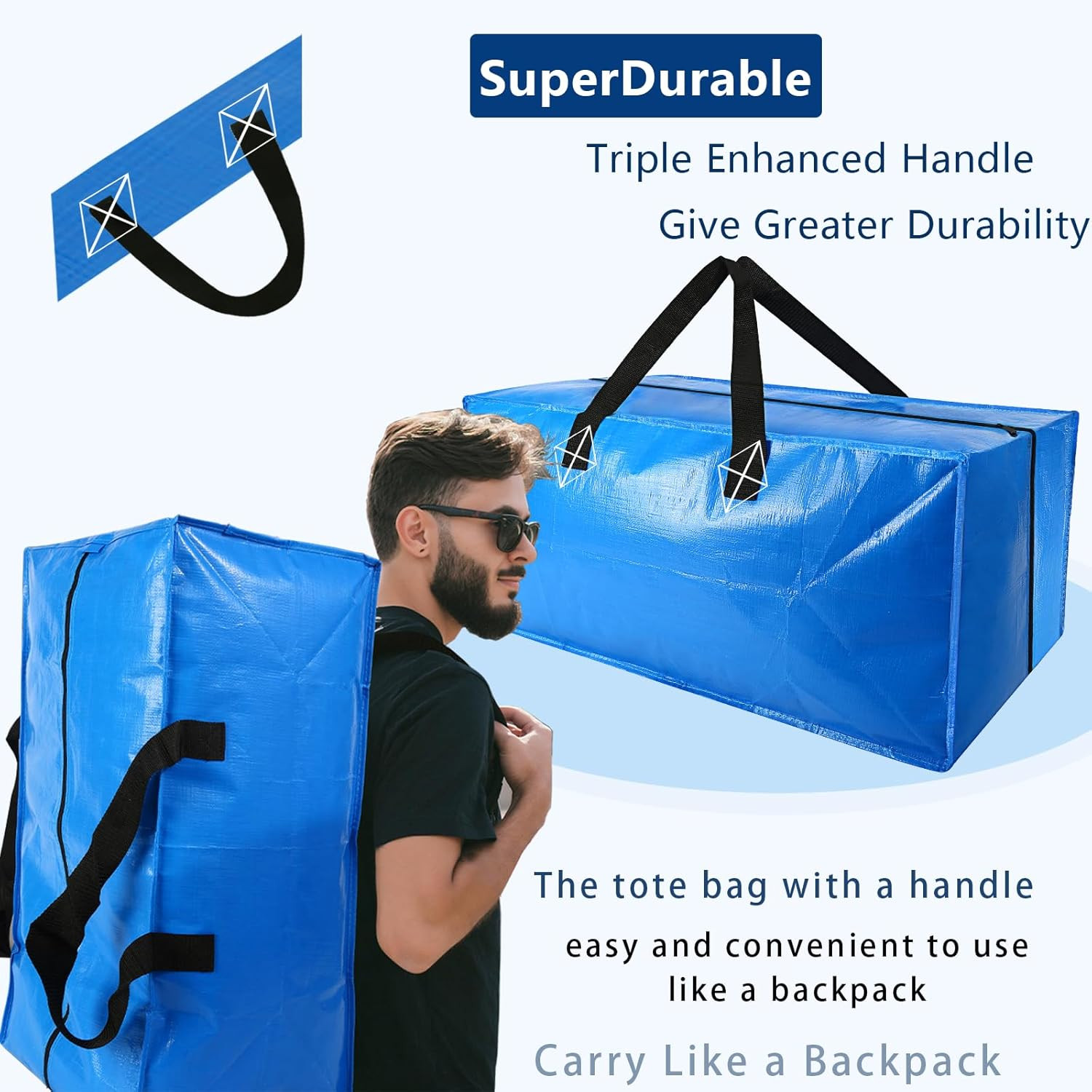 4 Pack Heavy Duty Extra Large Moving Bags – Strong Handles& Backpack Straps – Bl